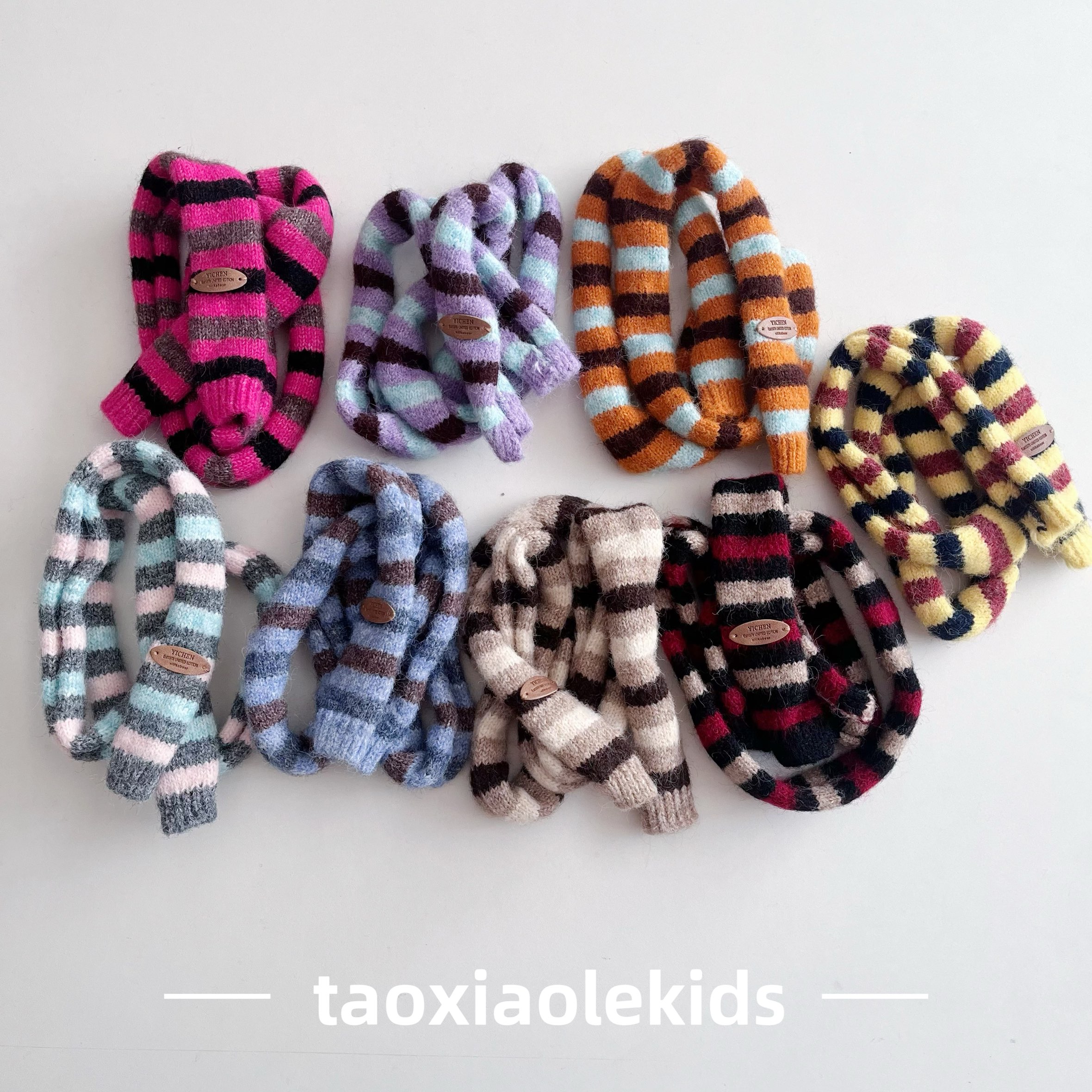 儿童韩国细窄长款条纹针织小围巾秋冬设计感酷宝宝装饰围脖