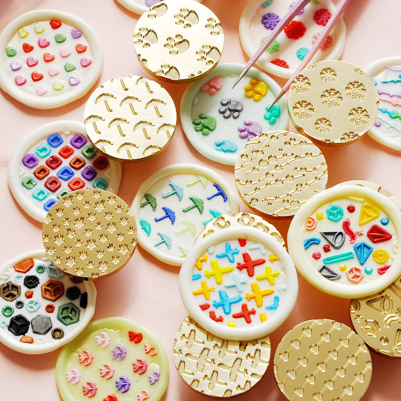 可爱火漆印章背景印章可制作蜡标圆形烙印线条素材圆点背景印章