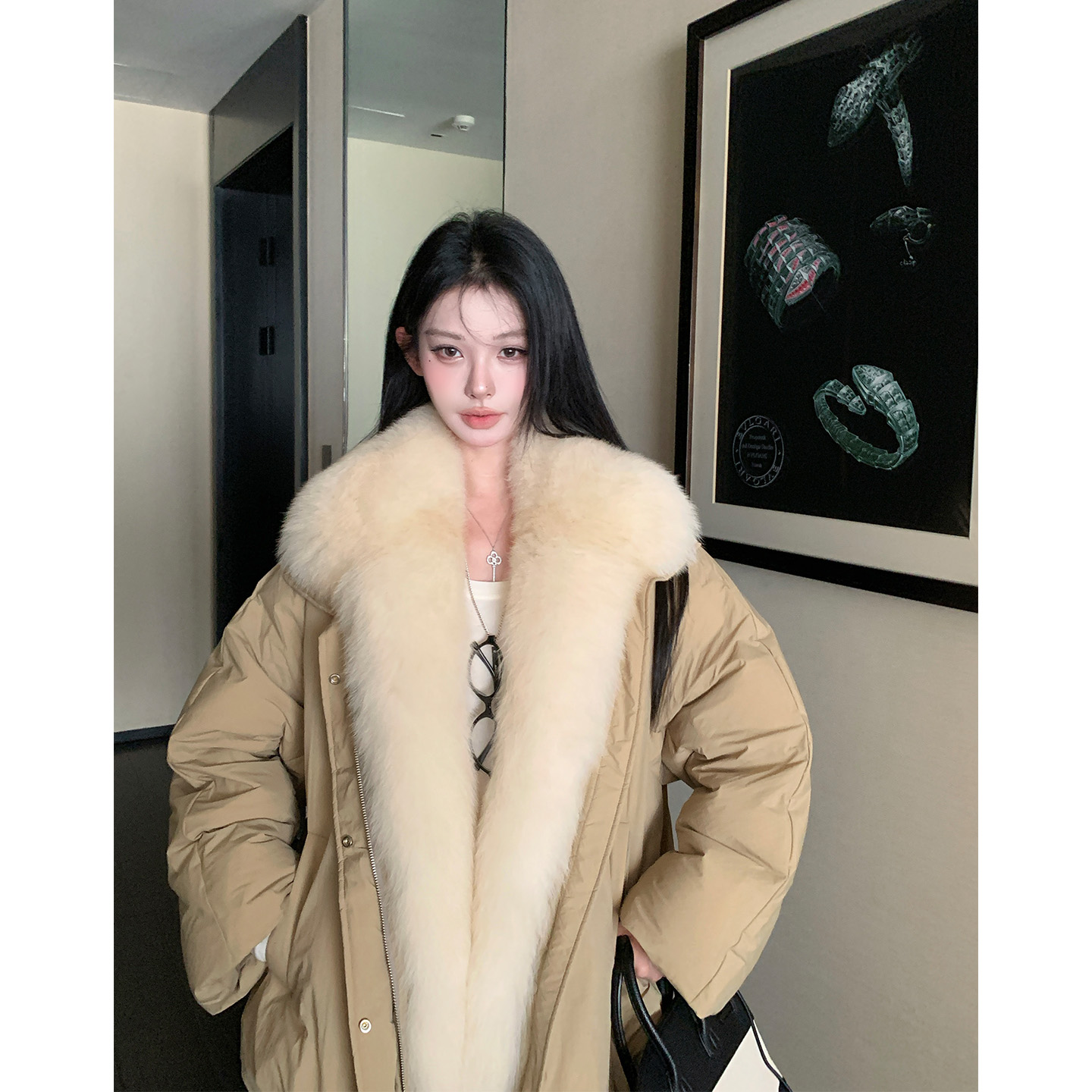 雪境大白鹅/芬兰奢贵狐狸大毛领90白鹅绒羽绒派克服皮草外套女