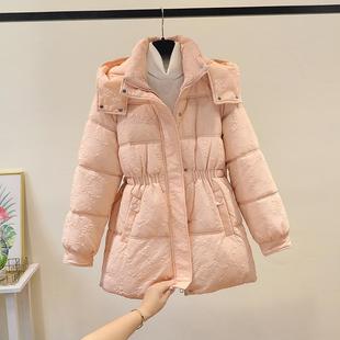 冬新款修身收腰加厚棉袄宽松面包服可拆装帽中长款羽绒棉衣女外套