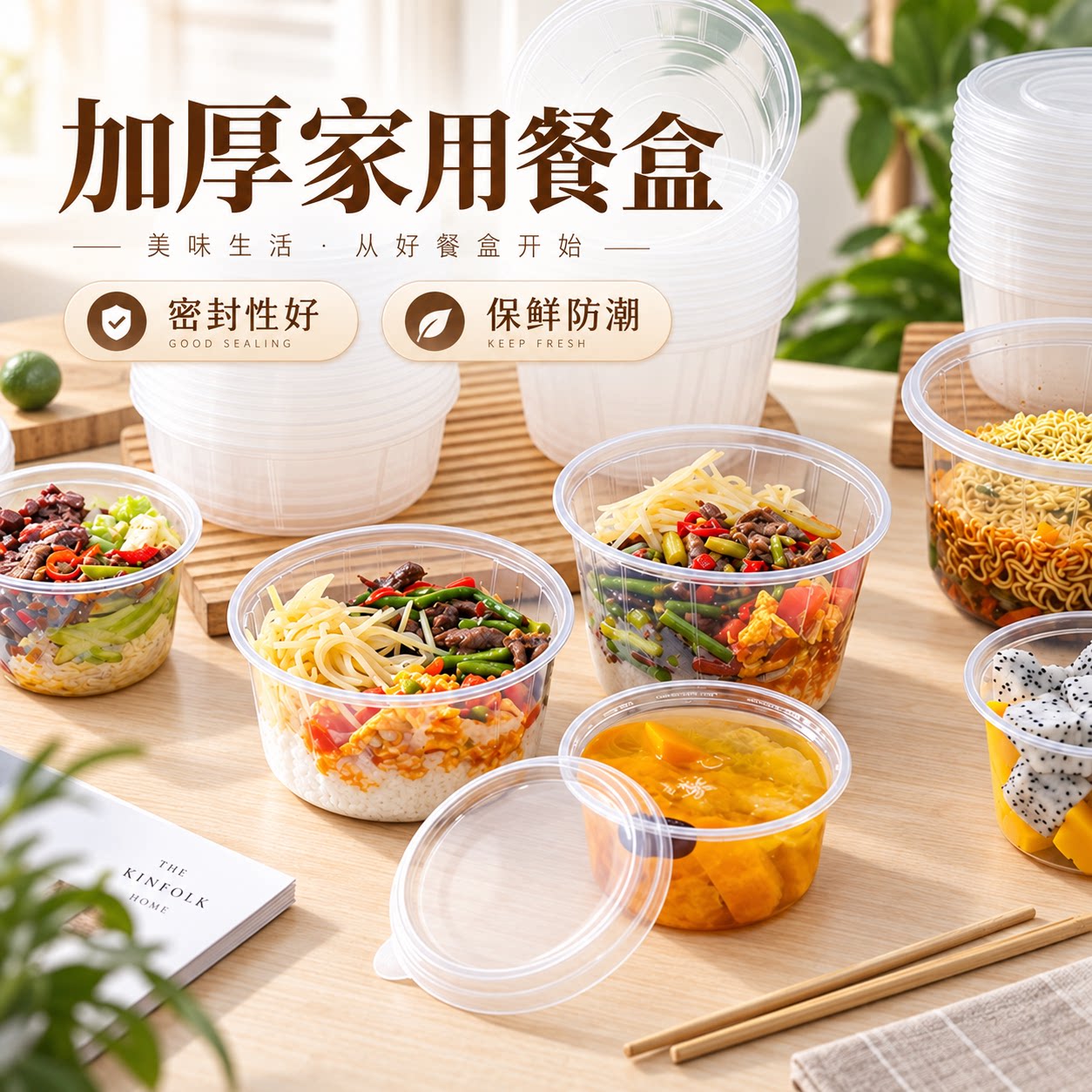 加厚一次性带盖圆形面条碗