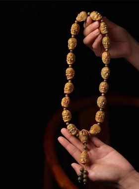 绿檀木雕刻十八罗汉佛珠