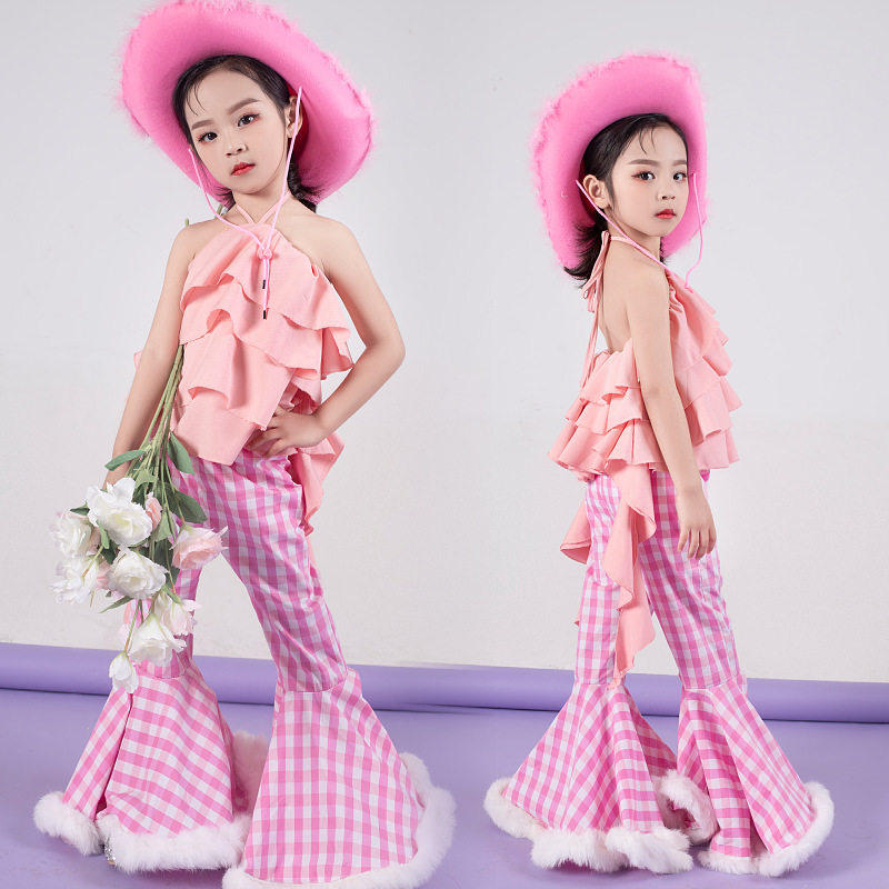 女童复古港风喇叭裤儿童T台走秀创意潮服粉色幼儿模特大赛演出服,童装/婴儿装/亲子装,儿童演出服,淘宝优惠券,粉丝福利购,淘宝优惠卷