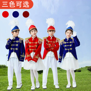 新款金丝绒鼓号队中小学生军乐队升旗服装可定制校徽少先队礼服