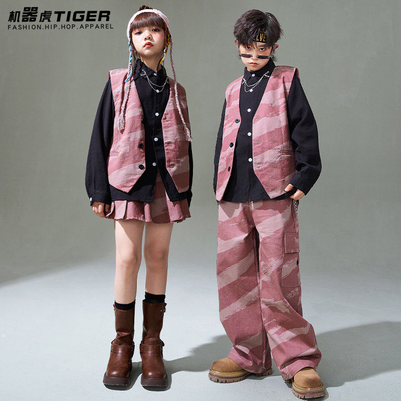 儿童嘻哈街舞潮服女童爵士舞t台走秀表演服男童hiphop架子鼓套装