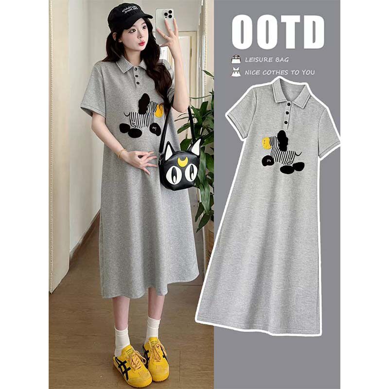特大码300斤日系polo领连衣裙夏季新款胖MM休闲宽松遮肚显瘦T恤裙