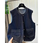 大码 单排扣百搭叠穿背心马夹外套 300斤通勤风牛仔马甲女圆领无袖