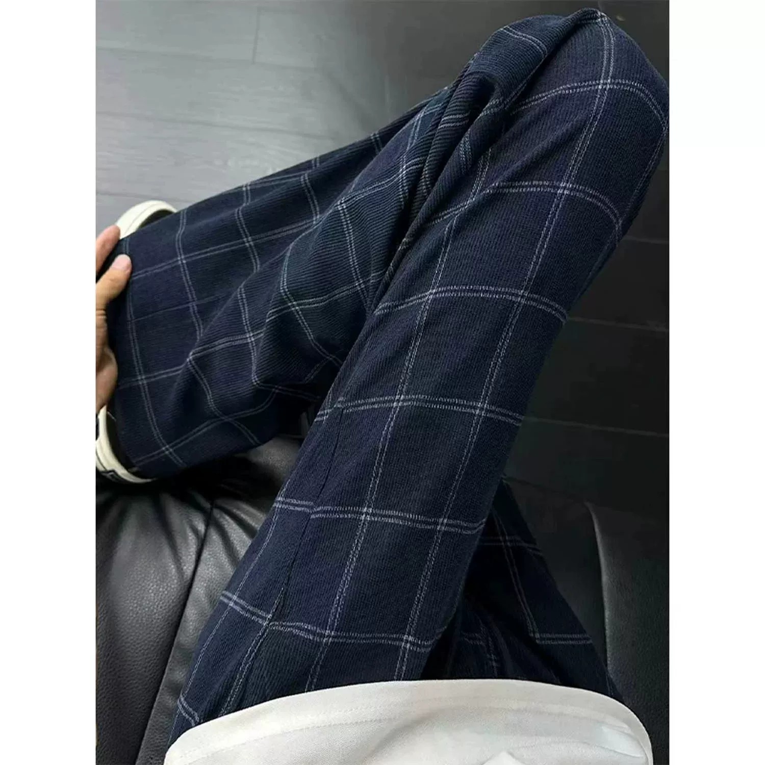 美式高街格子印花卫裤男