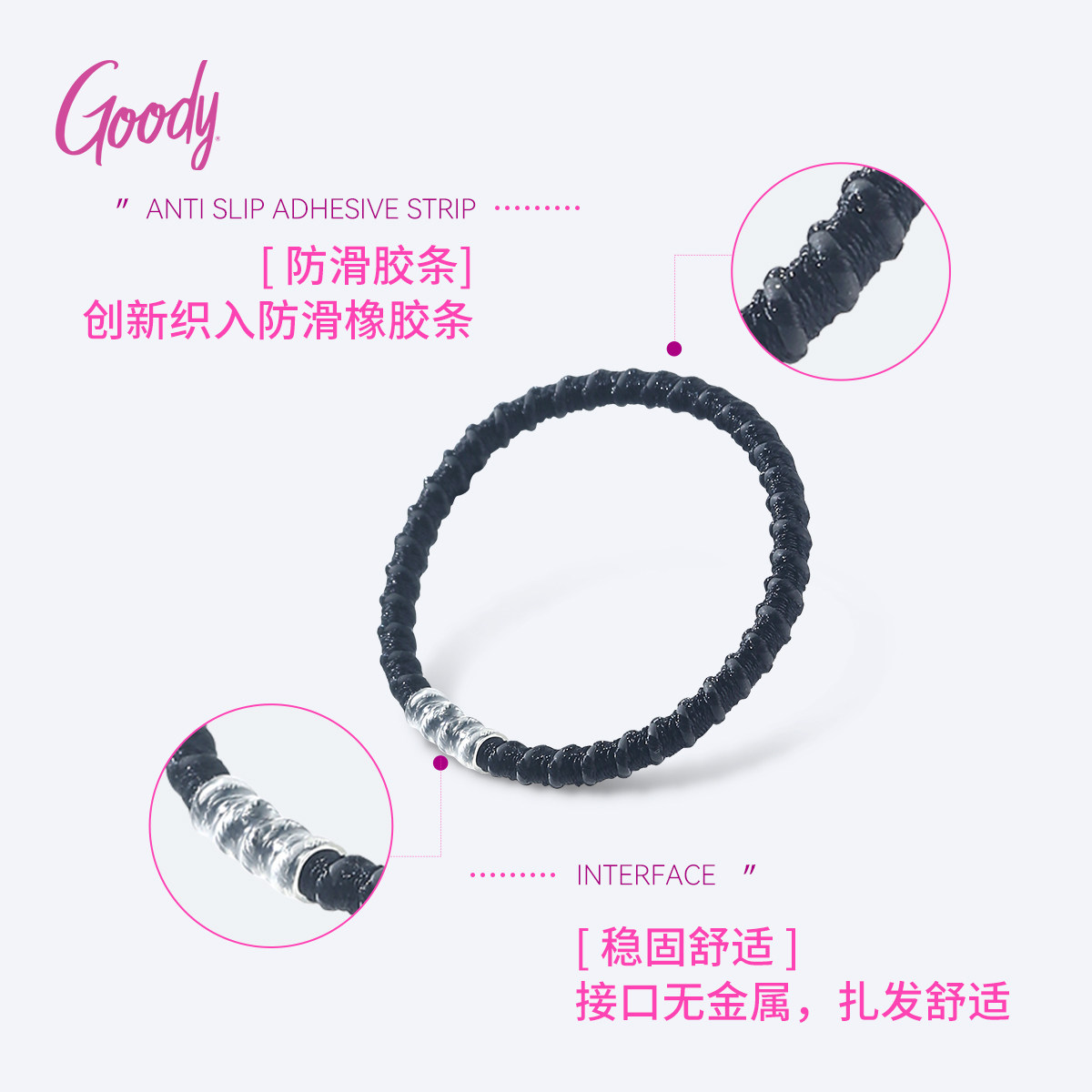 Goody歌妮防滑运动发圈女健身游泳绑头发扎马尾橡皮筋发绳头绳