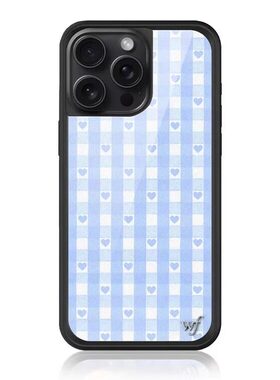 高版wildflow联名手机壳Gracie Abrams蓝色爱心格子适用iPhone15/14/13/12ProMax苹果16Pro手机壳WF12防摔17