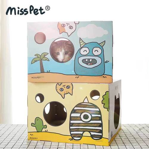 MISSPET小怪物盒子猫抓板猫盒子玩具瓦楞纸磨爪器拼装猫房子