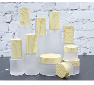 2020新款玻璃瓶木纹盖分装瓶乳液瓶膏霜瓶按压便携高档化妆水瓶