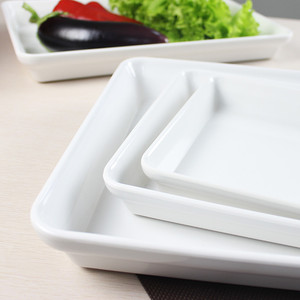 塑料白色长方形托盘密胺仿瓷加深盘子熟食卤味加厚自助餐盘可定制