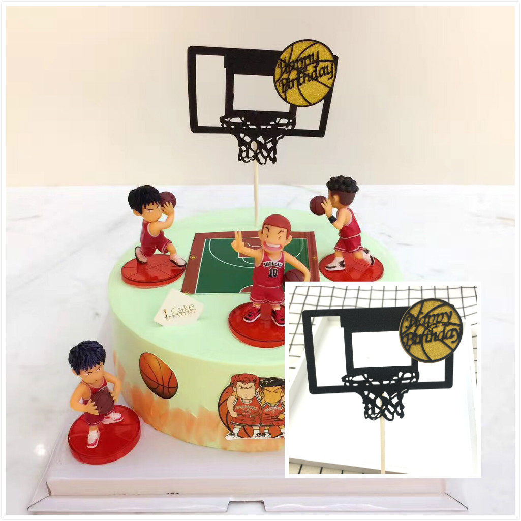 蛋糕插牌 篮球框蛋糕插旗插牌 派对装饰纸质插卡插旗篮球生日快乐