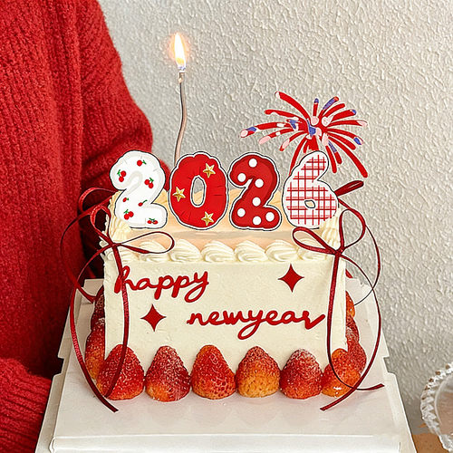 2026新年跨年亚克力蛋糕装饰数字插牌元旦除夕礼花亚克力插件装扮
