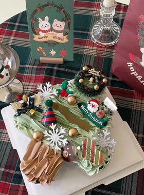 圣诞节圣诞树许愿树纸杯蛋糕装饰插件圣诞草圈麋鹿老人甜品插牌