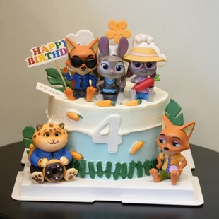 卡通疯狂动物城蛋糕装饰朱迪兔子尼克狐狸狮子摆件儿童生日装扮