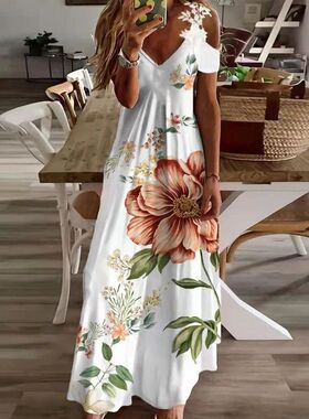Women's Printed White Lace Sleeveless Suspender Dress Summer