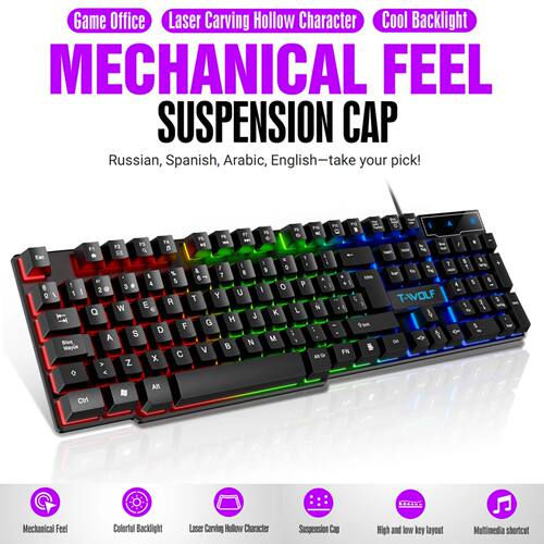 Mechanical Feel Gaming Keyboard Light Backlit RGB Wired Keyb