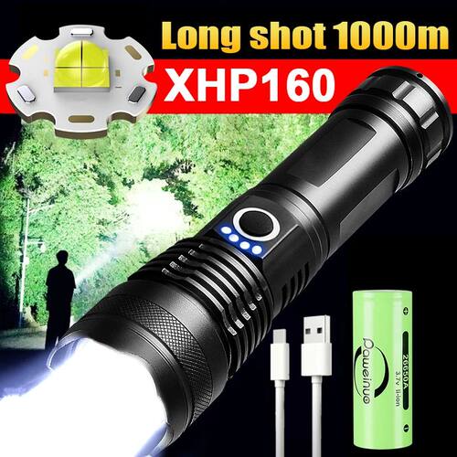 High Power LED Flashlight XHP160 Super Bright USB Rechargeab