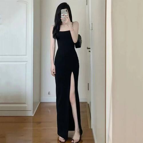 Lucyever Black Spaghetti Strap Women's Dress 2024 Summer Sex