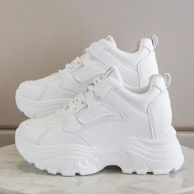 White Platform Shoe Women Sneakers 2024 The New Lace-Up Thic