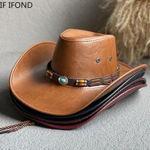 Cowboy Hats Vintage Leather Gentl Men Western Women Faux For