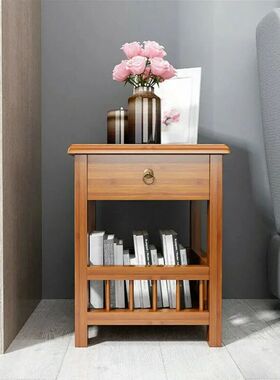 2-Tier Bedside Table Bamboo Sofa Coffee End Table with Drawe