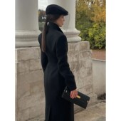 Collar Woolen Women Elegant Single Black Stand Coat Button