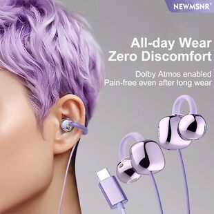 NEW Clip-on Type C&3.5mm Wired Headphones HIFI Sound Sports