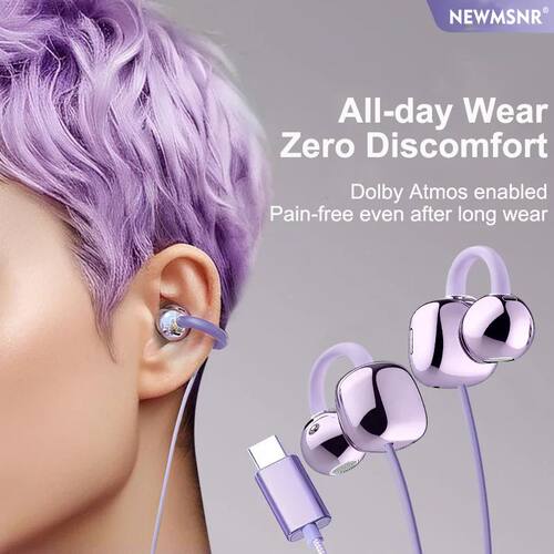 NEW Clip-on Type C&3.5mm Wired Headphones HIFI Sound Sports