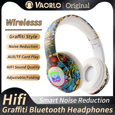 Wireless Headset Flash Light Kids Ear Headphones with Mic Bl