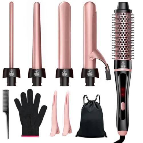 5 in 1 Curling Iron and Thermal Brush Set with 4 Interchange