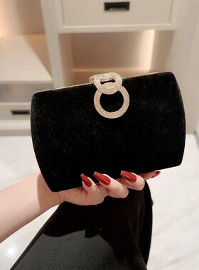 Ladies Autumn Winter Velvet Box Dinner Bag Sparkly Rhineston