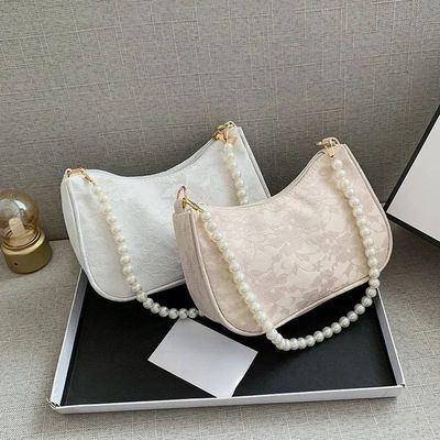 Womens Minimalist Pleated Underarm Bag French Retro Pearl Ch