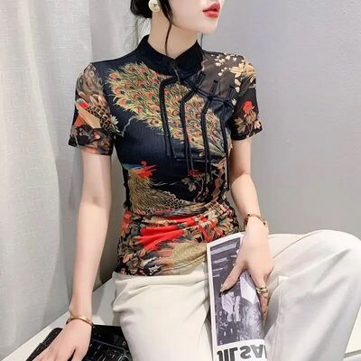 European Style New Chinese Design Sensibility Short Sleeve T