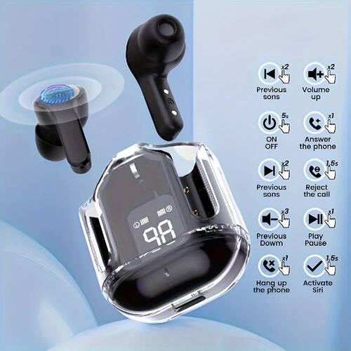 Transparent Wireless Earbuds with LED Display, ENC Noise Can