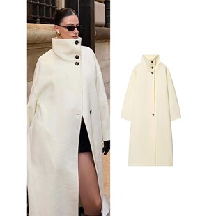 Collar Woolen Solid Women Lon Elegant Stand Coat Casual Long