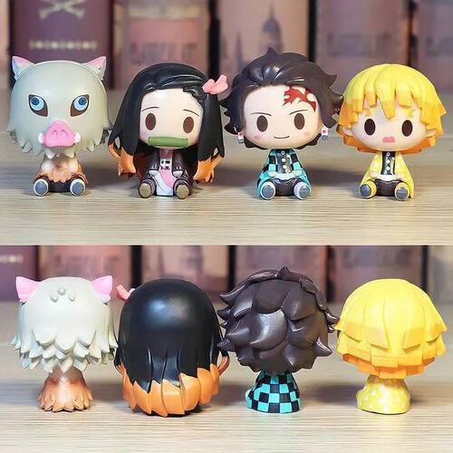 4Pcs/Set Demon Slayer Kamado Tanjirou Nezuko Figure Toys Q V