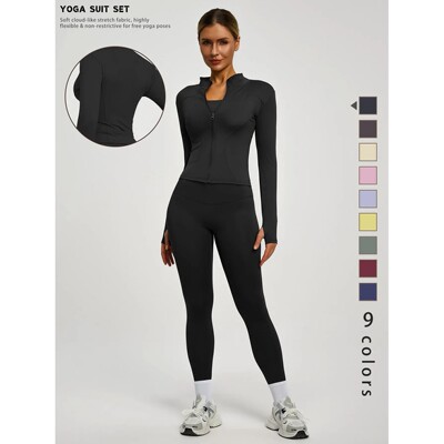 Fitfemme 2Pcs Women's Spring Yoga Sport Suit High Waist Legg