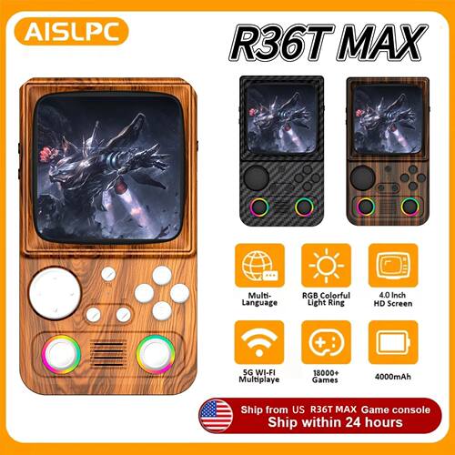 R36T MAX Retro Handheld Game Console 4.0 Inch IPS Screen Emu