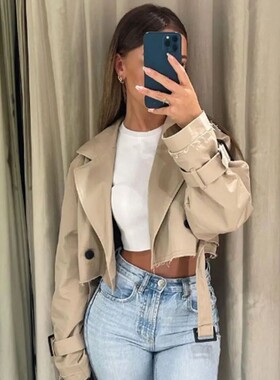 2024 Belt Cropped rench Spring Jacket Women Vintage Sreetwea