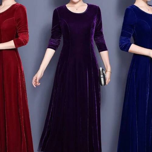 Elegant Velvet Long Sleeve Women's Dress Slimming Mommy Dres