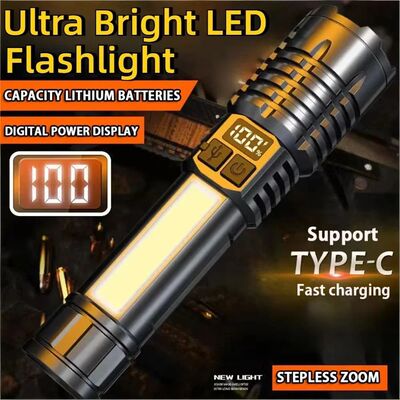 High Power LED Flashlight Type-C Rechargeable Waterproof Tor