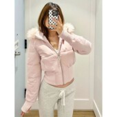 Fash Fur Retro American Short Pink Hooded Coat Collar Cotton