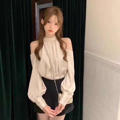 Spring Sweet Blouses For Women O-neck Long Sleeve Off Should