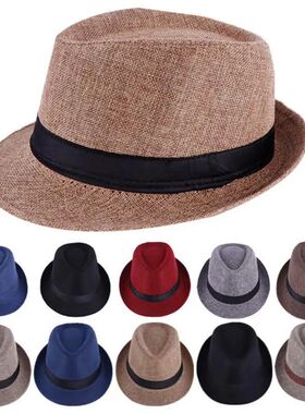 Men's Fashion Top Hat Cotton Linen Solid Jazz Hat Men's Engl