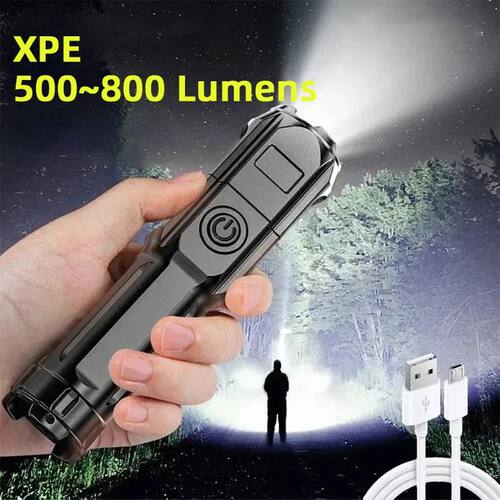 LED Telescopic Zoom Strong Light Flashlight USB Charging Com