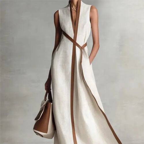 Contrast Color Sleeveless Dress Lace Up 2026 Simple Loose Fa