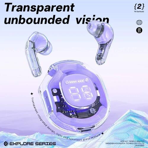 Wireless earphone Bluetooth earbuds Transparent Digital Disp